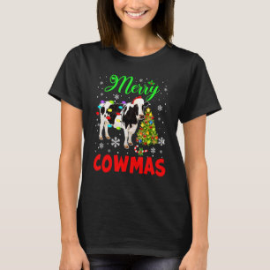 Merry Cowmas Cute Christmas Lights Santa Cow Farme T-Shirt