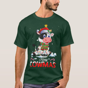 Merry Cowmas Funny Cow Santa Hat Christmas PJs Xma T-Shirt