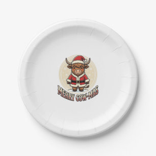 Merry Cowmas Highland Cow Christmas Shirt Design_1 Paper Plate