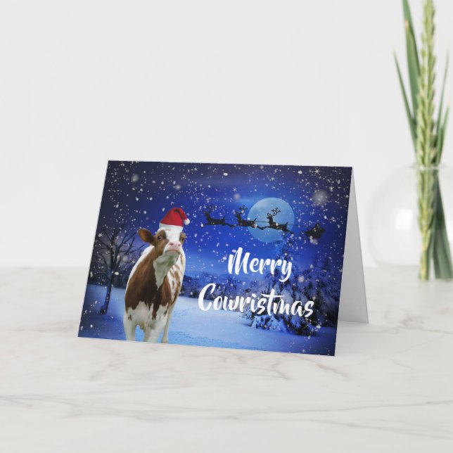 Merry Cowristmas Santa Cow Holiday Card (Front)