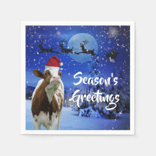 Merry Cowristmas Santa Cow Holiday Napkin