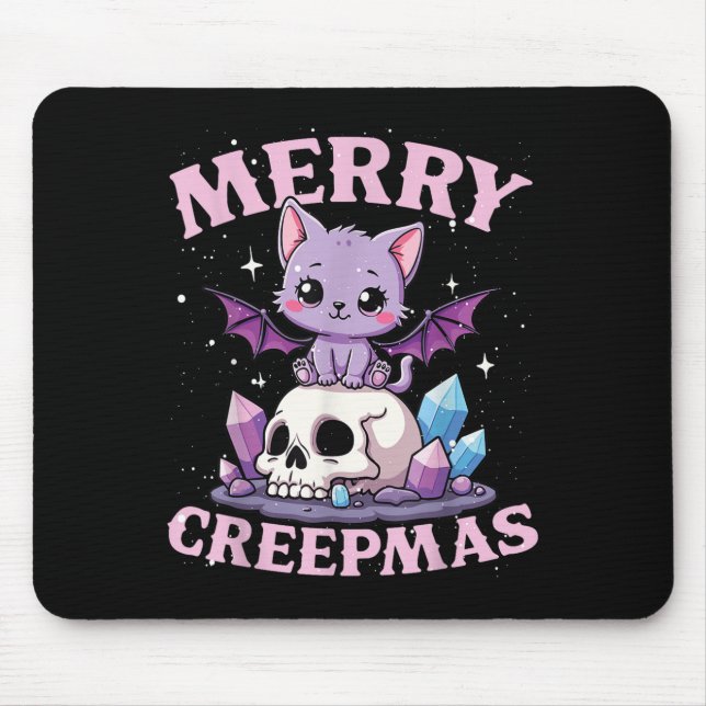 Merry Creepmas Cat Pastel Goth Christmas Skull For Mouse Pad (Front)