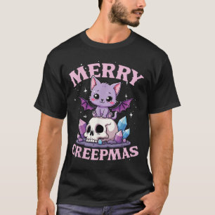 Merry Creepmas Cat Pastel Goth Christmas Skull For T-Shirt