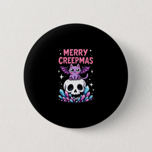 Merry Creepmas Cat Pastel Goth Christmas Skull T-S 6 Cm Round Badge