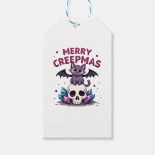 Merry Creepmas Cat Pastel Goth Christmas Skull T-S Gift Tags