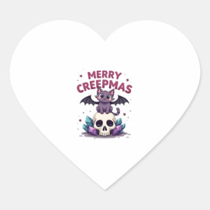 Merry Creepmas Cat Pastel Goth Christmas Skull T-S Heart Sticker