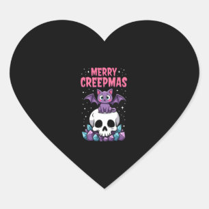 Merry Creepmas Cat Pastel Goth Christmas Skull T-S Heart Sticker