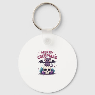 Merry Creepmas Cat Pastel Goth Christmas Skull T-S Key Ring