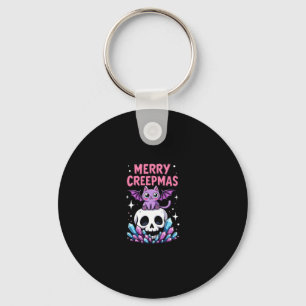 Merry Creepmas Cat Pastel Goth Christmas Skull T-S Key Ring