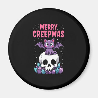 Merry Creepmas Cat Pastel Goth Christmas Skull T-S Magnet