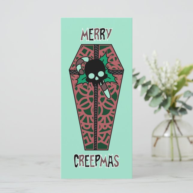 Merry Creepmas Coffin Holiday Flat Card (Standing Front)