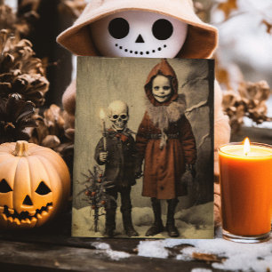 Merry Creepmas Creepy Vintage Skeleton Gothic Chri Postcard