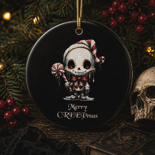 Merry Creepmas Cute Skeleton Spooky Christmas Ceramic Tree Decoration