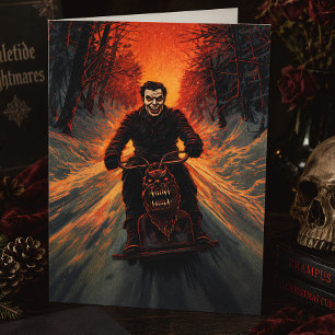 Merry Creepmas Krampus Sled Vintage Horror  Holiday Card