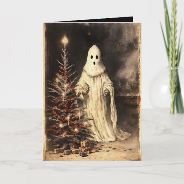 Merry Creepmas Spooky Ghost Gothic Vintage Card (Front)