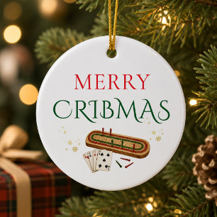 Merry Cribbage Christmas personalised game lover Ceramic Tree Decoration