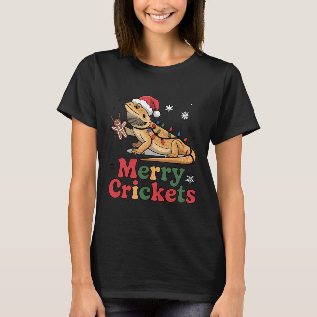Merry Crickets Lizard Christmas Lights T-Shirt (Front)