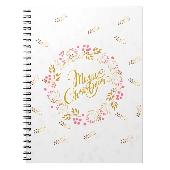 Merry Cristmas Wreath in Gold and Red Notebook (Front)