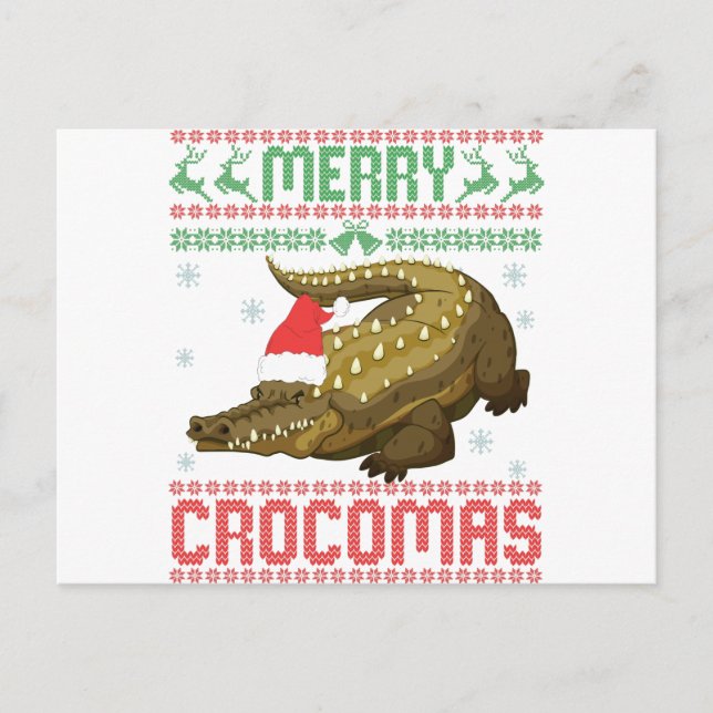 Merry Crocomas Funny Ugly Christmas Sweater Postcard (Front)