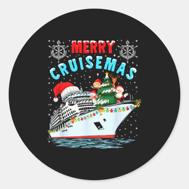 Merry Cruisemas Cruise Ship Family Christmas  Classic Round Sticker (Front)