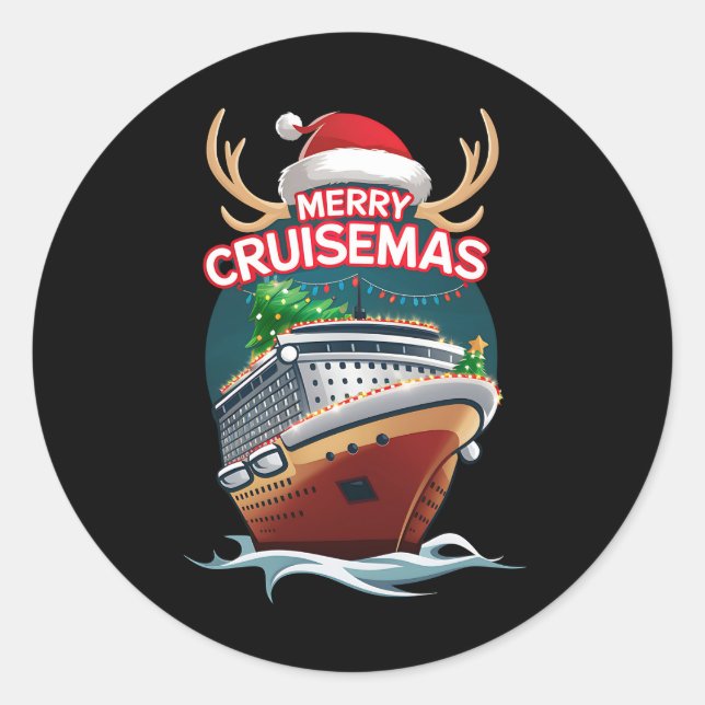 Merry Cruisemas Cruise Ship Family Christmas Funny Classic Round Sticker (Front)