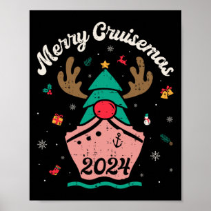 Merry Cruisemas Retro Cruise Ship Family Christmas Poster