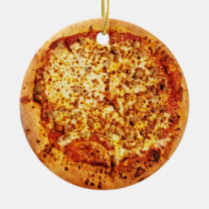 Merry Crustmas Deep Dish Cheese Sausage Pizza  Ceramic Tree Decoration