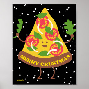 MERRY CRUSTMAS funny christmas pizza pun gift idea Poster