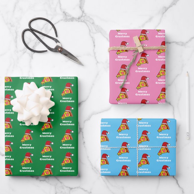 Merry Crustmas FUNNY PIZZA SLICE SA WRAPPING PAPER (Front)