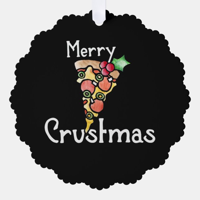 Merry Crustmas Pizza Christmas Tree Decoration Card (Front)