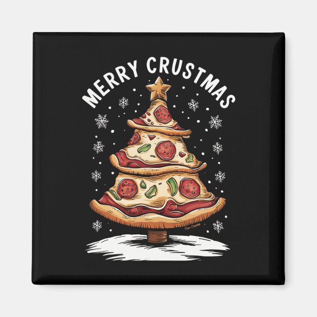 Merry Crustmas Pizza Christmas Tree Xmas Funny Piz Magnet (Front)