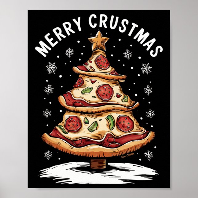 Merry Crustmas Pizza Christmas Tree Xmas Funny Piz Poster (Front)