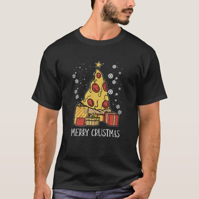 Merry Crustmas Xmas Food Christmas Tree Pizza T-Shirt (Front)