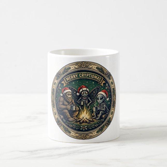 Merry Cryptidmas Badge Coffee Mug (Center)