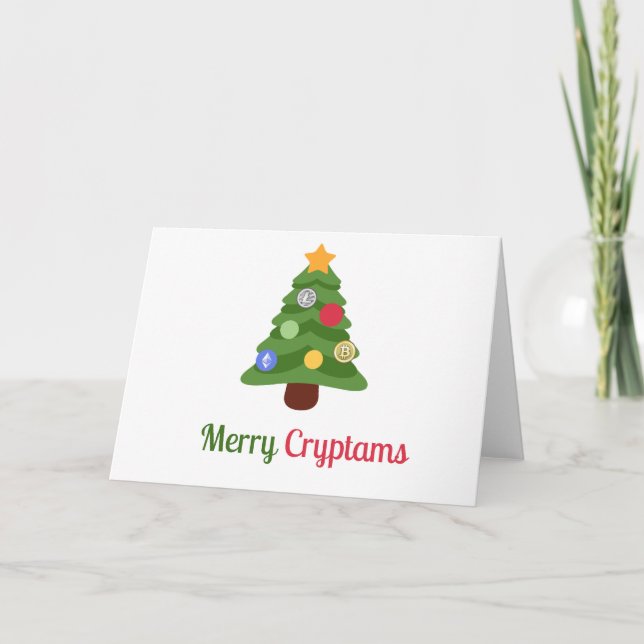 Merry Cryptmas Tree Bitcoin Litecoin Christmas Holiday Card (Front)
