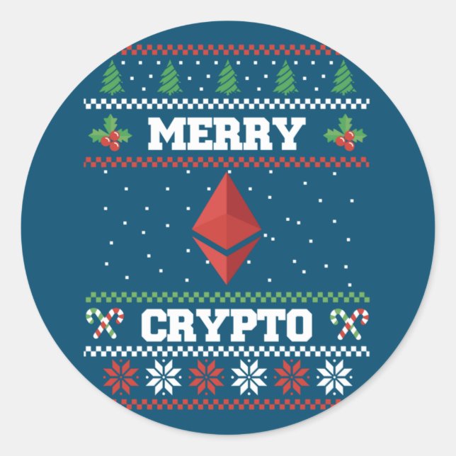 Merry Crypto Ethereum Ugly Christmas Sweater Classic Round Sticker (Front)