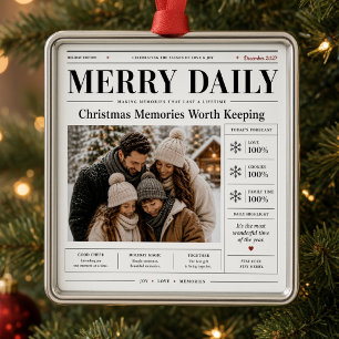 Merry Daily Personalised Family Photo Christmas  Metal Tree Decoration