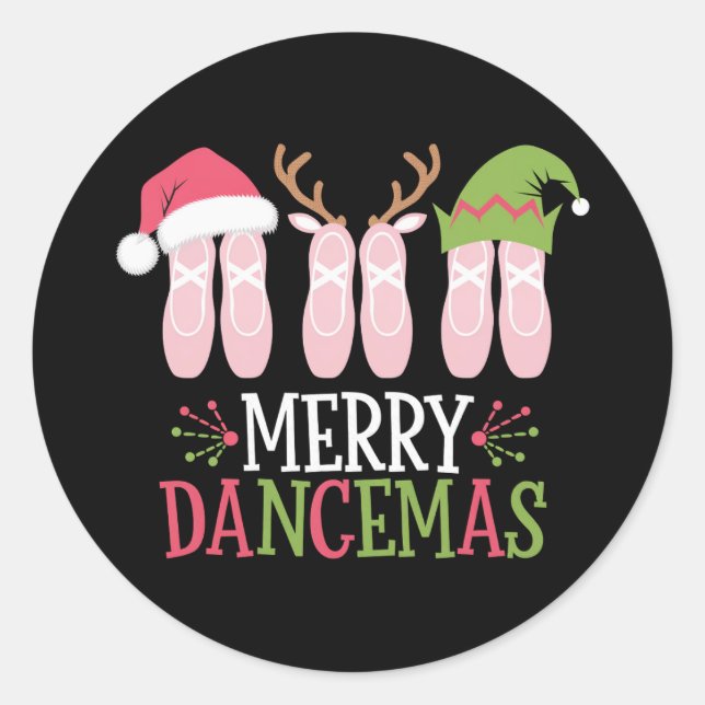 Merry Dancemas Christmas Ballet Shoes Dancing Classic Round Sticker (Front)