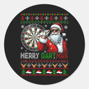 Merry Dartmas Xmas Santa Sungles Playing Dart Swea Classic Round Sticker