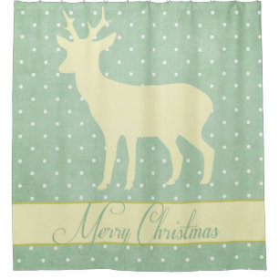 Merry Deer Shower Curtain - Blue Green Polka Dots