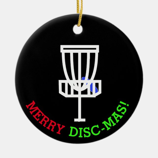 Merry Disc-Mas Funny Disc Golf Christmas Ceramic Tree Decoration (Front)