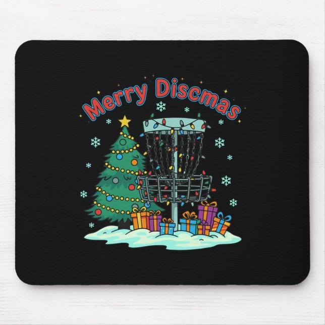 Merry Discmas Disc Golf Basket Christmas Tree  Mouse Pad (Front)