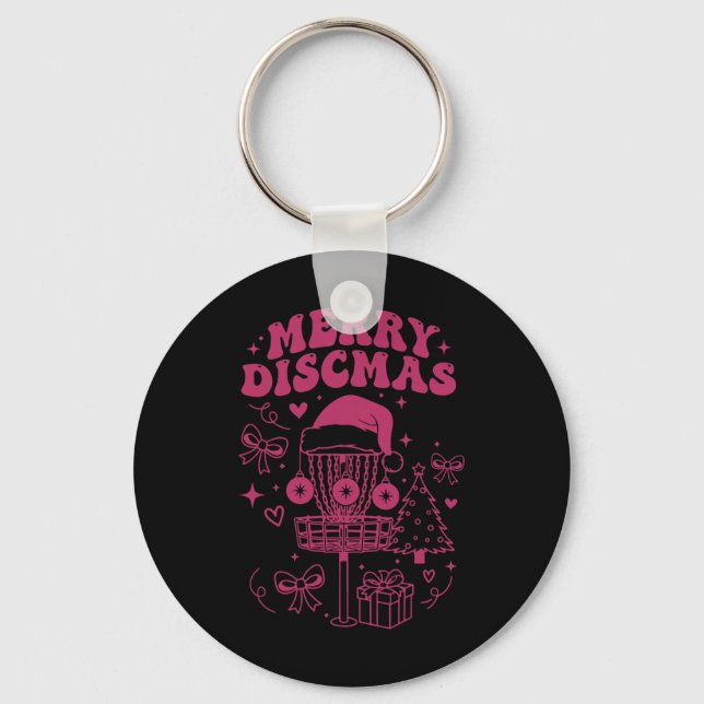 Merry Discmas Funny Disc Golf Basket Flying Disc  Key Ring (Front)