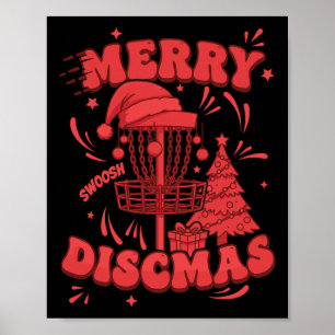 Merry Discmas Swoosh Disc Golf Basket Flying Disc Poster