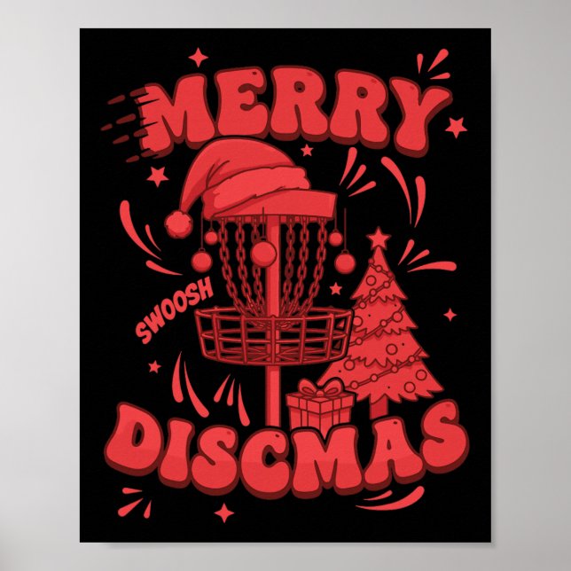 Merry Discmas Swoosh Disc Golf Basket Flying Disc  Poster (Front)