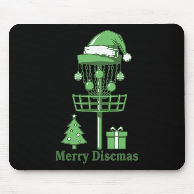 Merry Discsmas Disc Golf Basket Christmas Tree  Mouse Pad (Front)