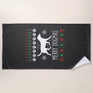 Merry Dogmas Christmas Dog Vector Beach Towel