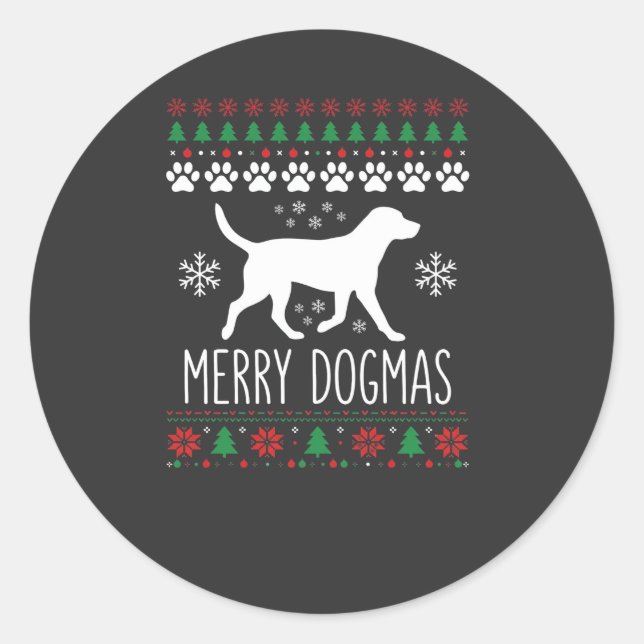 Merry Dogmas Christmas Dog Vector Classic Round Sticker (Front)