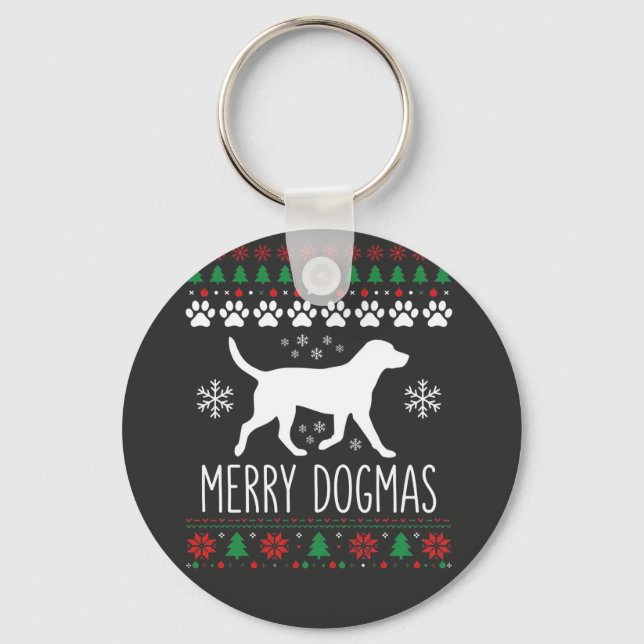 Merry Dogmas Christmas Dog Vector Key Ring (Front)