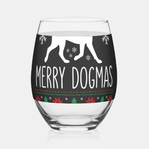 Merry Dogmas Christmas Dog Vector Stemless Wine Glass